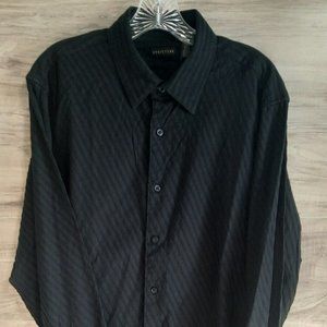 Structure Men's L (41-43) Black Textured Button Front Long Sleeve Dress Shirt
